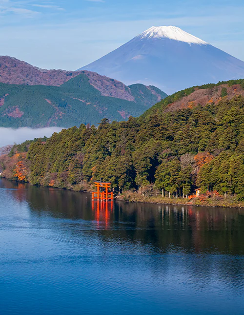 Het Ashi-meer met uitzicht op de berg Fuji