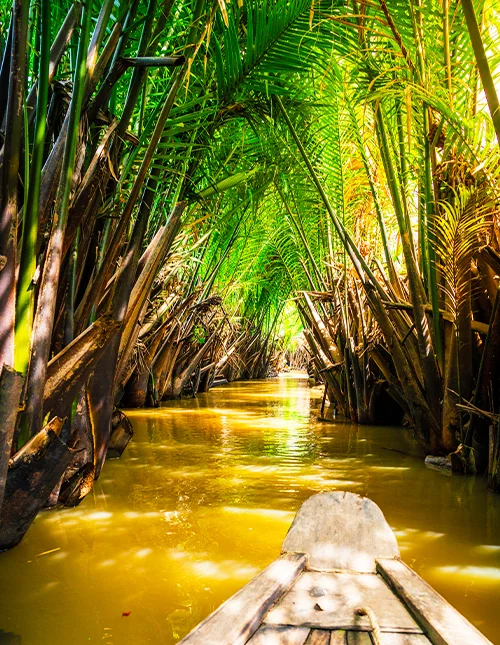 Varen door de kanalen van de Mekongdelta in Zuid-Vietnam