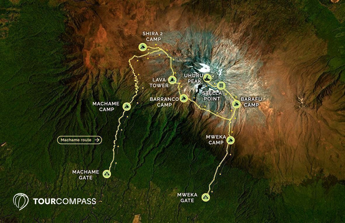 kaart van Machame route