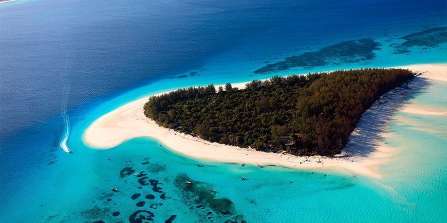 Overzicht vanaf Mnemba eiland op Zanzibar