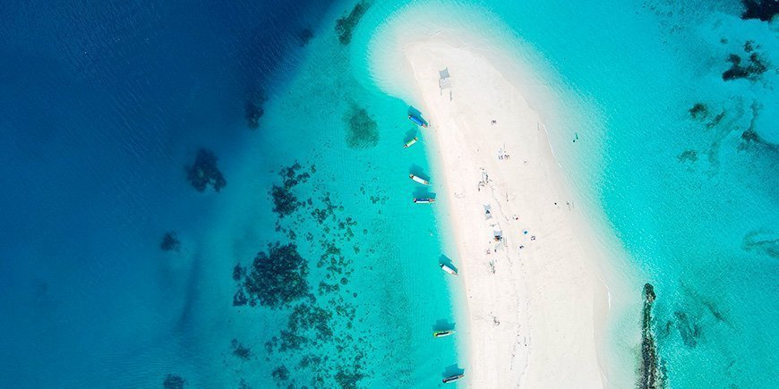 Overzicht vanaf Nakupenda Sandbank op Zanzibar