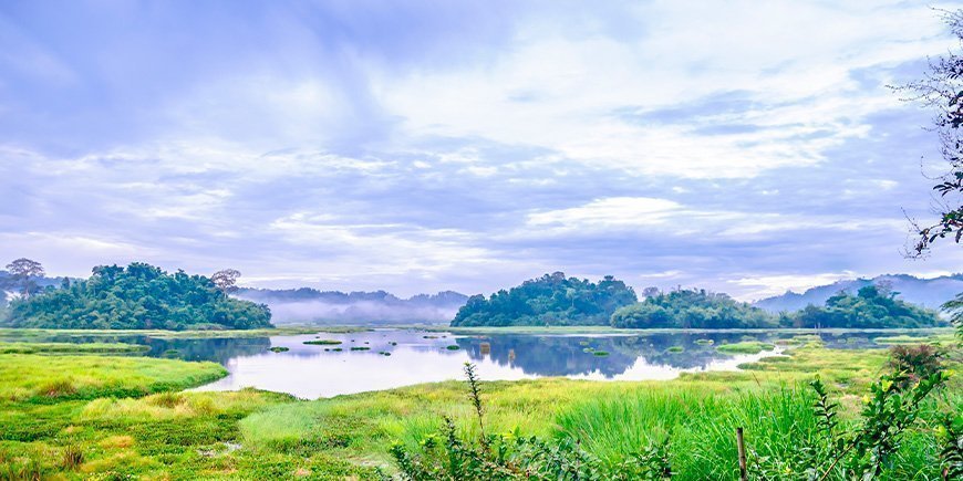 Uitzicht op het Krokodillenmeer in Nam Cat Tien National Park in Vietnam