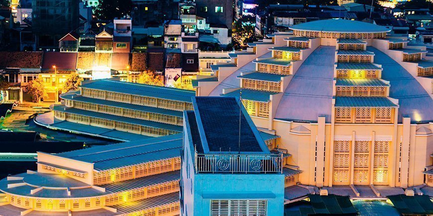 Overzicht van de Centrale Markt in Phnom Penh, Vietnam