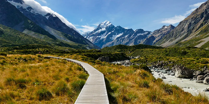 Het Hooker Valley-pad in Aoraki/Mount Cook National Park in Nieuw-Zeeland