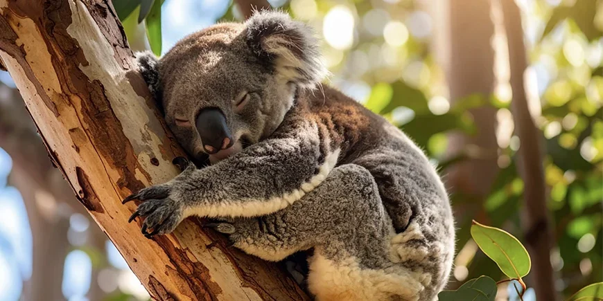 Koala slaapt in een boom
